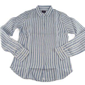 UNTUCKit Women's Wehlen Button Front Shirt Size 2 Blue White Striped 100% Linen